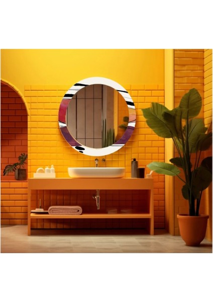 Dekorarif Desenli Yuvarlak Banyo-Salon Duvar Aynası 96