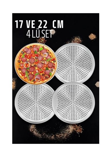 Delikli Pizza Lahmacun Tepsisi Çelik 17 ve 22 cm 4 Lü Set