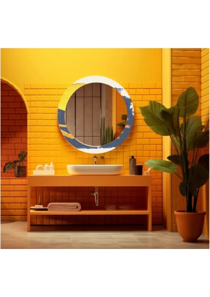 Dekorarif Desenli Yuvarlak Banyo-Salon Duvar Aynası 75