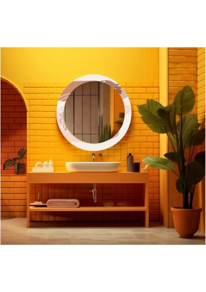 Dekorarif Desenli Yuvarlak Banyo-Salon Duvar Aynası 110