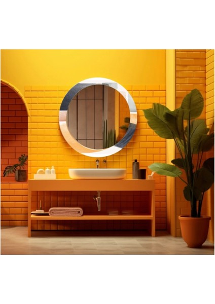 Dekorarif Desenli Yuvarlak Banyo-Salon Duvar Aynası 90