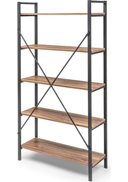 5 Raflı Geniş Metal Kitaplık Masif Kitaplık Doğal Ahşap Kitaplık Ürün Rafı -180 cm modelleri