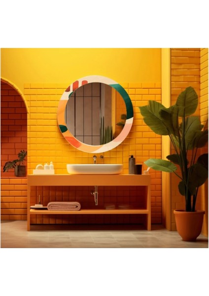 Dekorarif Desenli Yuvarlak Banyo-Salon Duvar Aynası 104