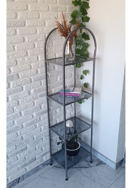 Estee 40 cm Metalik Gri Kitaplık Dekoratif Aksesuar Rafı Mutfak Rafı Füme Cam modelleri