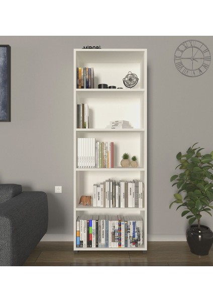 Modern 5 Raflı Kitaplık Dekoratif Kitaplık Beyaz