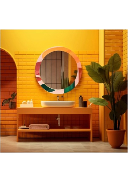 Dekorarif Desenli Yuvarlak Banyo-Salon Duvar Aynası 107