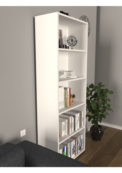 Modern 5 Raflı Kitaplık Dekoratif Kitaplık Beyaz fırsatları