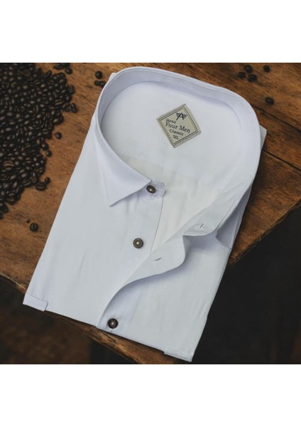 Pamuklu Uzun Kollu Beyaz Erkek Gömlek (Regular Kalıp)