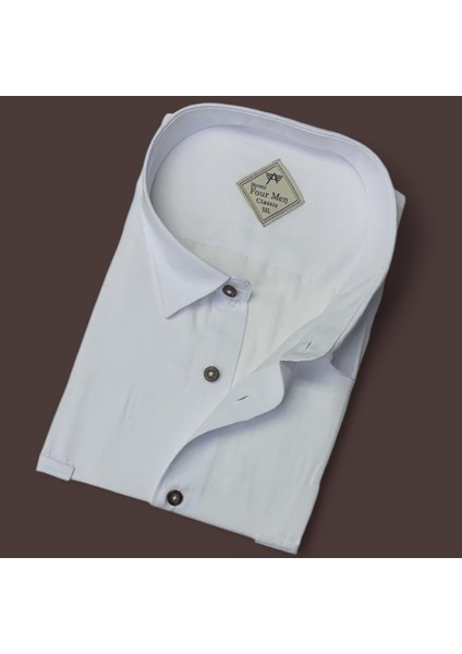 Pamuklu Uzun Kollu Beyaz Erkek Gömlek (Regular Kalıp) fiyatları