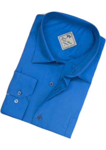 Pamuklu Uzun Kollu Mavi Erkek Gömlek (Regular Kalıp) fiyatları