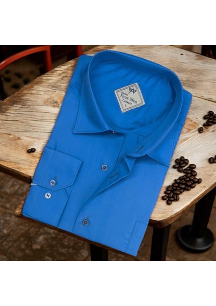 Pamuklu Uzun Kollu Mavi Erkek Gömlek (Regular Kalıp) modelleri