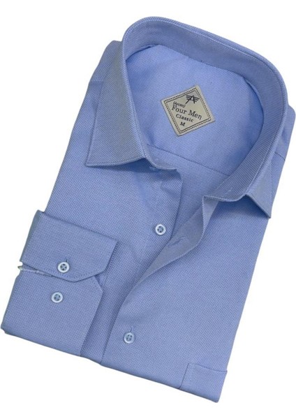 Pamuklu Klasik Uzun Kollu Mavi Cepli Erkek Gömlek (Regular Kalıp) fiyatları