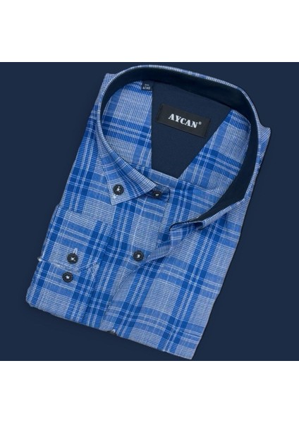 Pamuklu Uzun Kollu Mavi Erkek Gömlek (Regular Kalıp) fiyatları