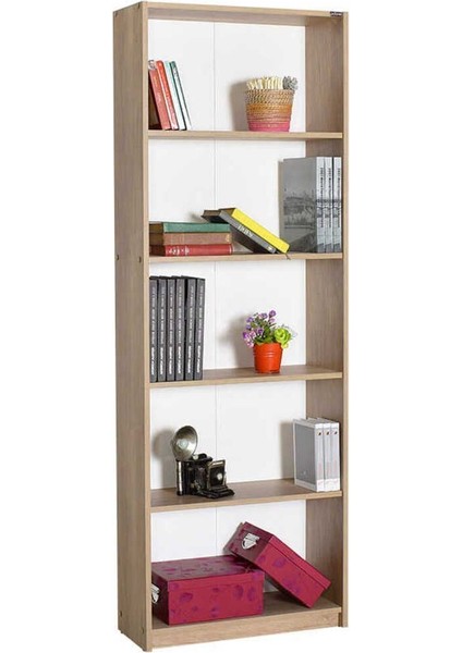 Modern 5 Raflı Kitaplık - Açık Ceviz(Tori) 64 x 182 x 26 cm (Gxyxd)