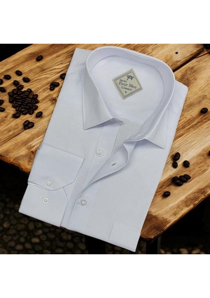 Pamuklu Uzun Kollu Beyaz Erkek Gömlek (Regular Kalıp)