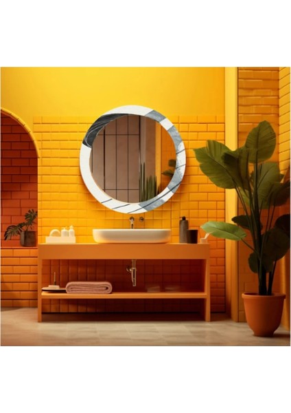 Dekorarif Desenli Yuvarlak Banyo-Salon Duvar Aynası 116