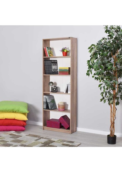 Modern 5 Raflı Kitaplık - Açık Ceviz(Tori) 64 x 182 x 26 cm (Gxyxd)