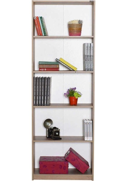 Modern 5 Raflı Kitaplık - Açık Ceviz(Tori) 64 x 182 x 26 cm (Gxyxd)