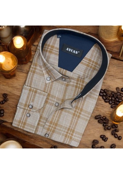 Pamuklu Uzun Kollu Kahveregi Erkek Gömlek (Regular Kalıp)