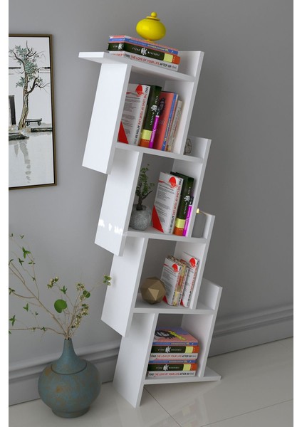 Yıldız Dekoratif Modern Kitaplık Duvar Rafı Beyaz