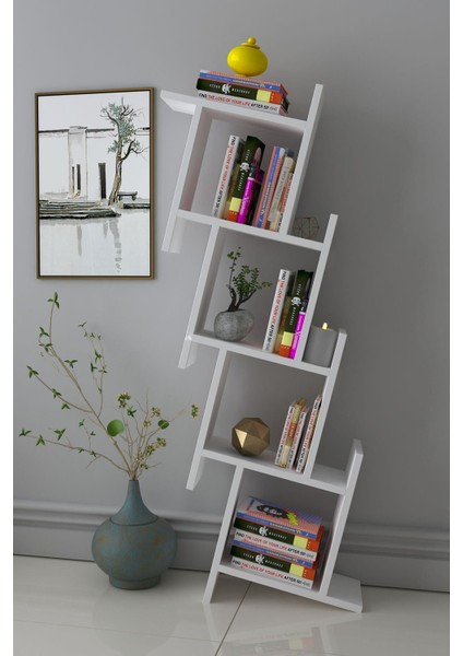 Yıldız Dekoratif Modern Kitaplık Duvar Rafı Beyaz