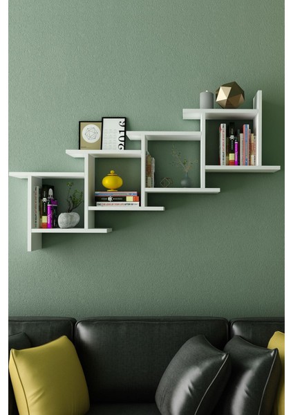 Yıldız Dekoratif Modern Kitaplık Duvar Rafı Beyaz