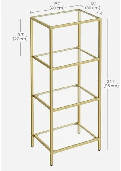 Modern 4 Katlı Metal Iskeletli Cam Raflı Kitaplık Aksesuar Rafı Çiçeklik Saksılık