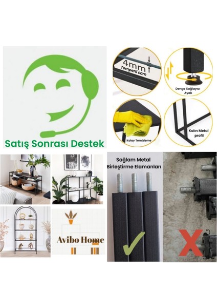 Dali 5 Raflı Siyah Kitaplık Dekoratif Aksesuar Rafı Mutfak Rafı Şeffaf Cam