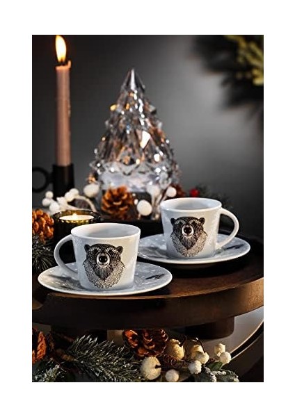 Metrashop Porselen Snowy 4 Parça 2 Kişilik Kahve Takımı, 100 ml