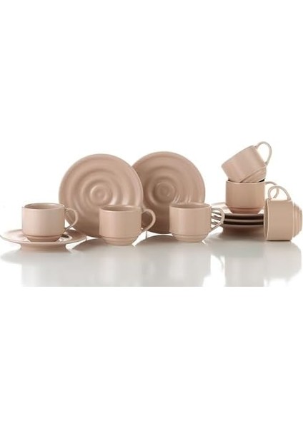 Metrashop Porselen New Tuvana 12 Parça 6 Kişilik Kahve Takımı, Pembe