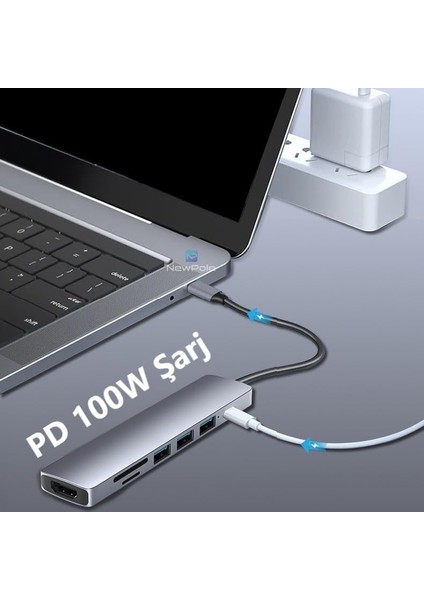 Metrashop Type C Hub (7 Port), 100W Pd Şarj ve Veri Transfer Type-C Port 4K 30HZ Veya 1080P 60HZ Hdmı, 1 Adet USB 3.0 Port 2 Adet 2.0 Port, Mirosd ve Sd Kart Okuyucu MacBook Pro/air Vb. Uyumlu