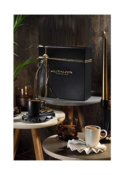 Metrashop Porselen Adora 4 Parça 2 Kişilik Kahve Takımı Siyah & Krem