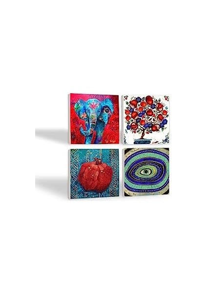 Metrashop Fil, Nazar, Nar Ağacı, Nar Taş Bardak Altlığı Seti - 4 Parça - Dekoratif, Rustik Mutfak Aksesuarı, 10X10 Cm, Kaydırmaz Tabanlı, Şık ve Dayanıklı SC151
