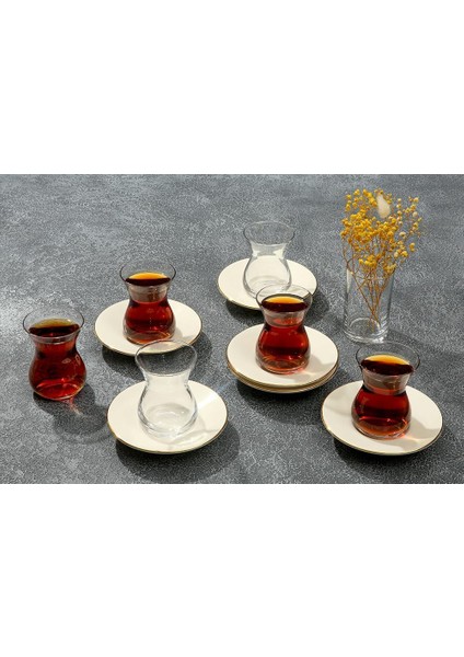 Metrashop Peride Altın Yaldız 6 Kişilik Çay Takımı