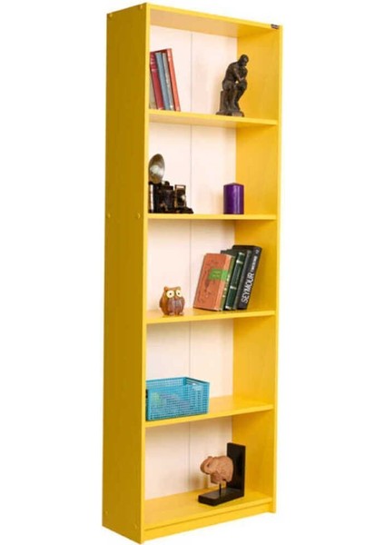 Modern 5 Raflı Kitaplık - Sarı 64 x 182 x 26 cm (Gxyxd)