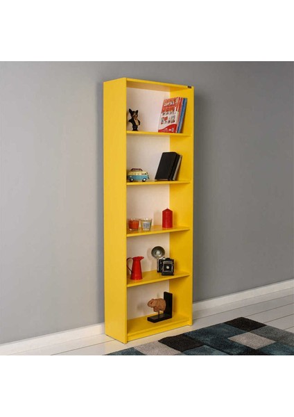 Modern 5 Raflı Kitaplık - Sarı 64 x 182 x 26 cm (Gxyxd)