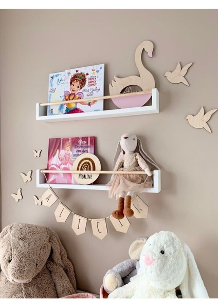 2 Li 60 cm Beyaz Raf Naturel Yuvarlak Çıtalı Montessori Kitaplık