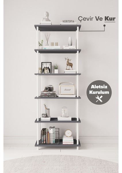Çevir Kur 65 cm Antrasit Kitaplık Bd 65*177*29 cm fiyatları