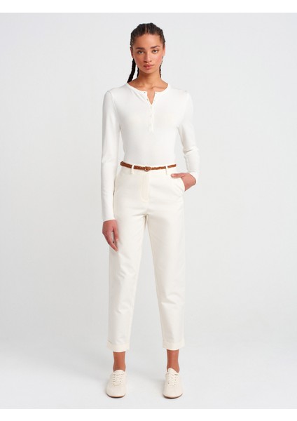71637 Örgü Kemerli Chino Pantolon-Beyaz