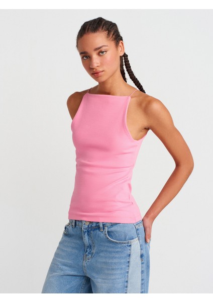 21020 Halter Yaka Top-Koyu Kahve