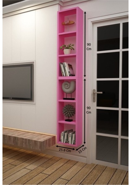 Kitaplık Pembe Dikey Ikili Birleşik Duvar Rafı Takım