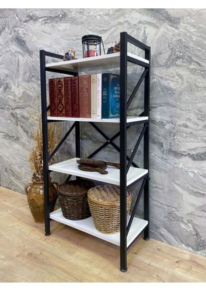 Mira Lüx White 4 Raflı Kitaplık Dekoratif Raf 120 x 60 cm . Ebat