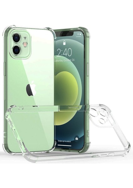 iPhone 12 Kılıf Köşe Korumalı Kılıf Şeffaf Köşeli Kılıf Slikon - Şeffaf