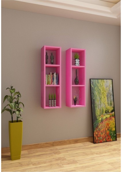 Kitaplık Pembe Duvar Rafı Takım