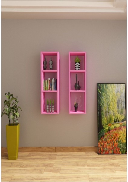Kitaplık Pembe Duvar Rafı Takım
