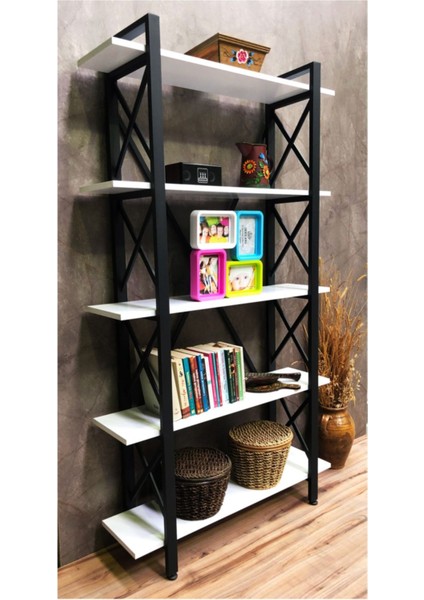 Moda Lüx 5 Raflı Kitaplık Dekoratif Raf 180 x 100 cm . Ebat
