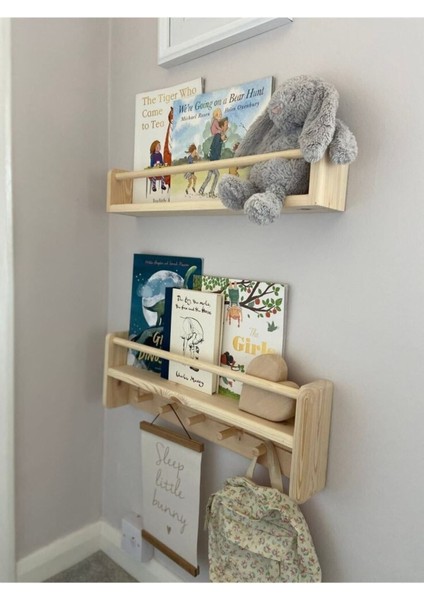 60 cm Ahşap Ikili Set Raf Askılık Montessori Kitaplık Çocuk Odası Aksesuar Dekorasyon