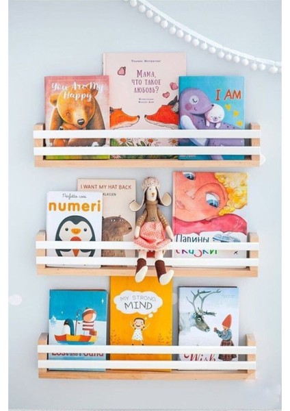 60 cm 3 Adet Beyaz Çıtalı Raf Montessori Kitaplık