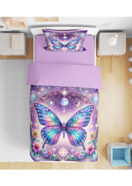 Galaksi Kelebeği Butterfly 3D Dijital Baskılı Tek Kişilik Nevresim Takımı