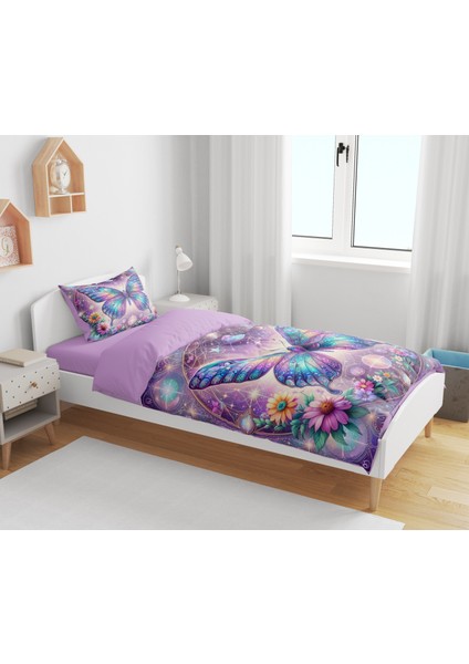 Galaksi Kelebeği Butterfly 3D Dijital Baskılı Tek Kişilik Nevresim Takımı